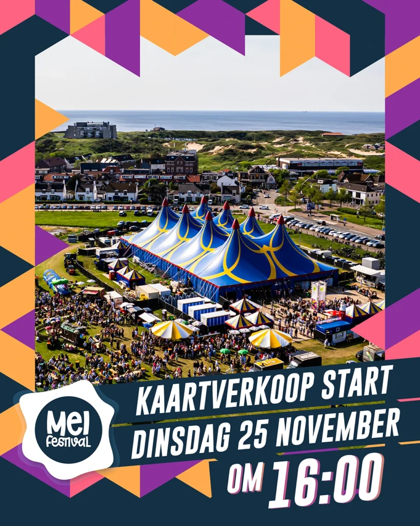 𝗗𝗶𝗻𝘀𝗱𝗮𝗴 𝟮𝟱 𝗻𝗼𝘃𝗲𝗺𝗯𝗲𝗿 𝟭𝟲:𝟬𝟬 𝘂𝘂𝗿 🎟️ Dan start de kaartverkoop voor het Meifestival 2026.